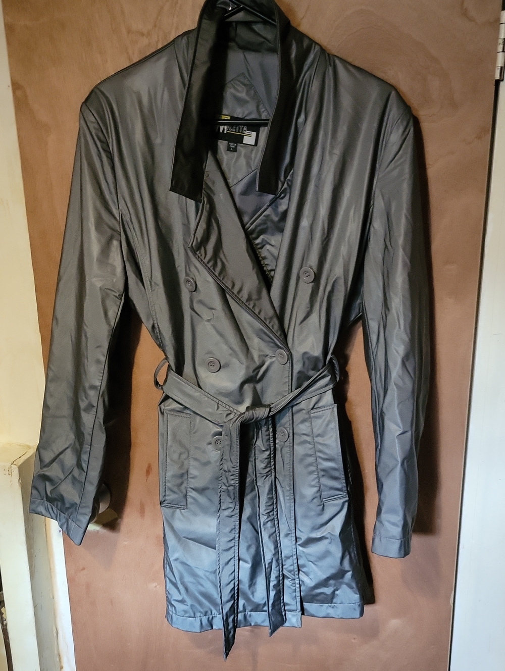 Women’s Gray Double-Breasted Trench Coat with Belt